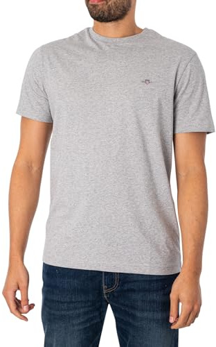 GANT Men's Regular Shield T-Shirt, Grey Melange, M