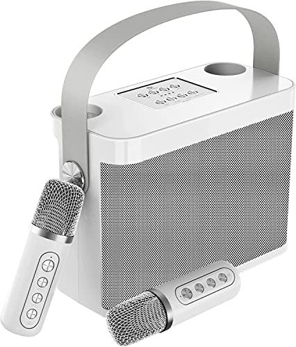 Karaoke Maschine,Bluetooth Karaoke Anlage mit 2 mikrofonen für Erwachsene und Kinder, Tragbares PA-System, Lautsprecher mit Handyhalter/USB/TF-Karte/AUX-In,für Heimparty,Outdoor/Indoor (weiß)