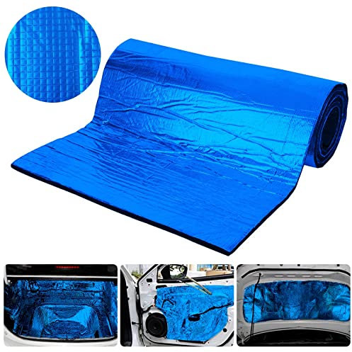 OEAK Tapis D’Isolation Acoustique Tapis pour Voiture Tapis de Voiture Isolant Amortisseur d'Isolation Phonique Thermique Sonore Autocollant Imperméable Moteur Toit Fenêtre(Bleu,200cm×50cm×10mm)