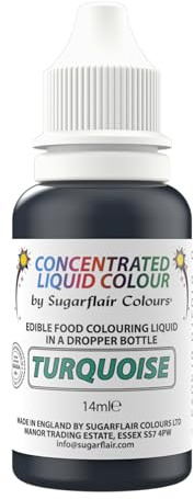 Sugarflair Turquoise Liquid Food Colouring Droplet For Colouring Royal Icing, Sugarpaste Buttercream, Sugarpaste Also For Painting & Can Be Used With An Airbrush - 14ml