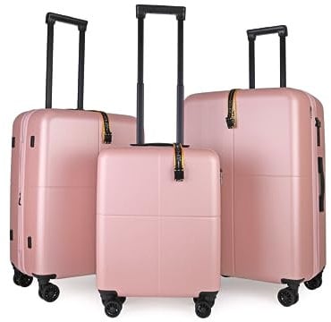 JLY Premium Hard Suitcase Set of 3 – 100% German Covestro Polycarbonate Luggage with 4 Spinner Wheels, TSA Lock, Superior Organisation – Small + Medium + Large – Rose Pink