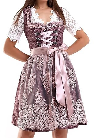 Lifos 0300 Germandress Dirndl 2 pièces Oktoberfest Taille 34 à 52, bordeaux/rose, 42