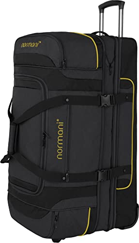 Reisetasche 2-Rad Trolley 120-150 Liter Weichgepäck Travel Bag mit Rollen und 6 Fächern - erweiterbarer Reisetrolley - Rolltasche Sporttasche 81x39x39/47 cm Farbe Schwarz/Gelb Größe 120-150 Liter