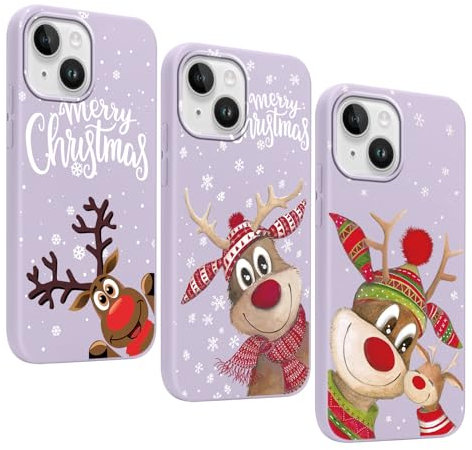 Yoedge 3 Stück Weihnachten Handyhülle für iPhone 14 / iPhone 13 Hülle 6,1, Weich Dünn Silikon TPU Stoßfest Schutzhülle, Cartoon Aesthetic Design Christmas Case für Frauen für iPhone 13, Hirsch