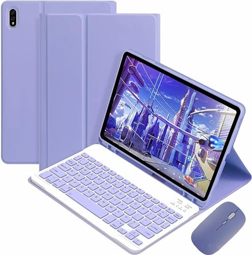 CLALOC Custodia per Tastiera per Samsung Galaxy Tab S6 Lite 10.4 2024/2022/2020, Tastiera Bluetooth Magnetica Staccabile Senza Fili con Supporto per Penna E Mouse, QWERTY Keyboard Cover,Viola