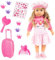 Bayer Design 94635CV Charlene Interactive Poupée parlante à cheveux 90 phrases, 2 poèmes et 8 chansons, 46 cm, avec de nombreux accessoires (français), rose, rose avec licorne