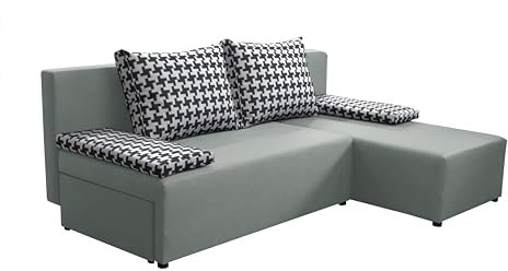 ALTDECOR Ecksofa rechts mit Schlaffunktion und Bettkasten, Polstercouch in L-Form rechts angeordnet, rückenecht gepolstert, ideal als Gästebett - Vista - 201x137x85 cm Hellblau