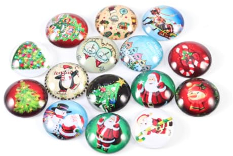 CIMAXIC 20 Stück Runde Glasfliesen Weihnachtsmuster Mosaikfliesen Zum Basteln Dekorationsschmuckzubehör Für Diy-schmuckdesign