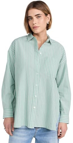 Madewell Damen Oversized Patch Pocket Popeline Stripe Shirt, Dusty Grünspan, X-Groß