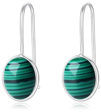 MetJakt 925 Silber Hängeohrringe für Damen mit Echtem Naturstein und Kristallen Bunt Glitzer Farbwechselnde Edelstein Ohrringe Damenschmuck (Pfauengrün)