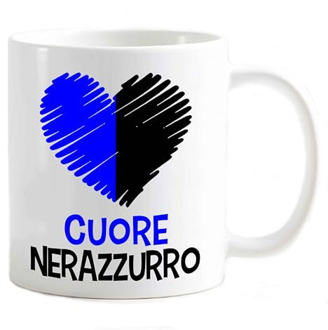 Tazza Mug del tifoso biscione Gadget compatibile Stampa Cuore dei colori della tua squadra preferita internazionale (Cuore Nerazzurro)