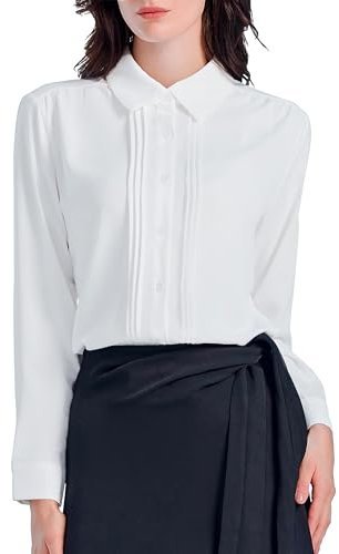 Womens Button Down Shirts Langarm Kragen Kleid Arbeit Blusen Casual Chiffon Plissee Büro Tops