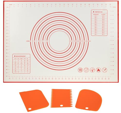 CGHOME Spianatoia Silicone Arancione 50x70 cm con 3 Spatoline Incluse - Tappetino da Cucina Rettangolare Resistente a 230°C