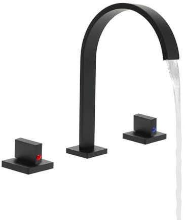 Wasserfall-Armaturen Wasserhahn Küchenarmatur Bad Armatur Spültisch, 3 Löcher,Auslauf Höhe 165 mm, heiß und kalt einstellbar, für Einbau von Küchen- und Badezimmer-Arbeitsplatten