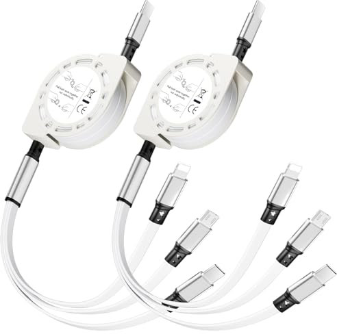 SDBAUX USB C to Multi Retractable Charging Cable, [3A 1M 2 Pack] Type C to 4 in 1 Charger Cord with iP/Type C/Micro USB Ports, for iPhone 16/15 Series, Android Galaxy, Huawei, Xiaomi, LG, Sony, Moto