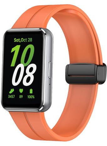 FiiMoo Bracelet Compatible avec Samsung Galaxy Fit 3, Souple Silicone Bracelets Sport, Remplacement Bracelet, Bracelet Magnétique Silicone pour Samsung Galaxy Fit 3-Couleur Orange