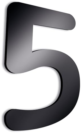 Numeros de Casa Exterior de 25 cm de altura - Señalizacion para Comercios Naves Viviendas Locales - Numeros Grandes de Metacrilato Negro Brillo (Numero 5)