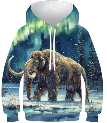 VesFy Aurora und Mammut Pullover Hoody 3D Druck Arktis Sweatshirt Kapuzenpullover Drawstring Mit Tasche Streetwear Hoodie Eignung Jungen Und Mädchen Casual Langarm Unisex 10-12Y