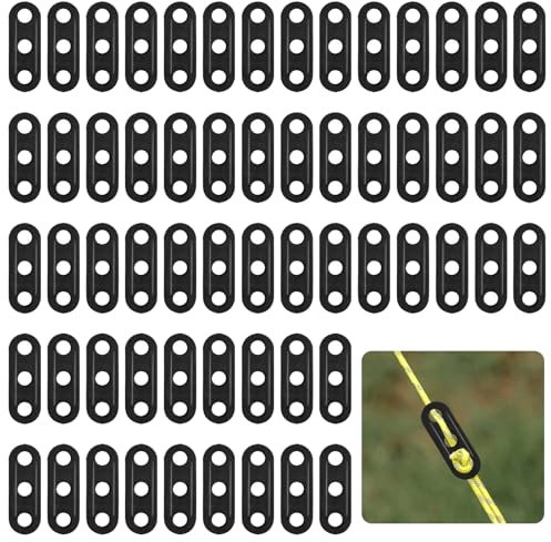 Sxutop 60pcs Tendeur de Corde 3 Trous Tendeur Corde Tente en Plastique Ajusteur de Corde Tente Camping Corde Boucle Ajusteur Noir Tendeurs de Corde à Vent pour Tente BâChe Randonnée Camping,5mm Trou