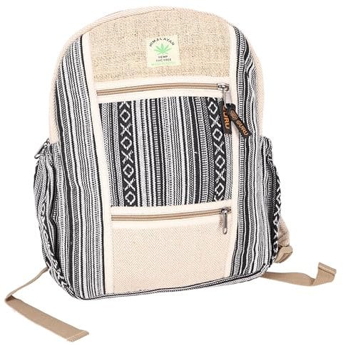GURU SHOP Bunter Ethno Hanf Rucksack - Beige/schwarz, Unisex - Erwachsene, 35x24x15 cm