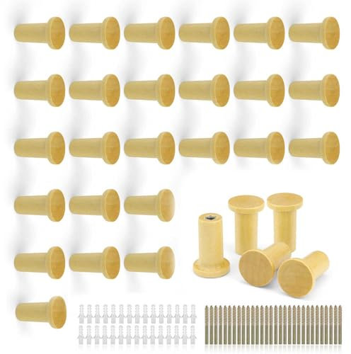 HJIAMA Ganci Appendiabiti 20 Pezzi, Appendiabiti Legno, Superficie Liscia, Design a T, Ganci da Parete, con Viti, per Appendere Vestiti, Cappelli, Asciugamani