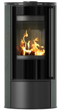 KRATKI Kaminofen aus Stahl Ø 150 5,5 kW Erik dekorative Keramiken SERPENTINO schwarz Verkleidung Stahlofen Schwedenofen BImSchV Stufe 2 Energieklasse A