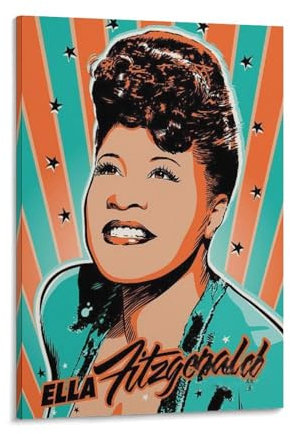 RYJFRYTRY Ella Fitzgerald Kunst-Porträt-Poster, dekoratives Gemälde, Leinwand, Wandkunst, Wohnzimmer, Poster, Schlafzimmer, Gemälde, Wohnzimmer, Illustration, Poster, 40 x 60 cm