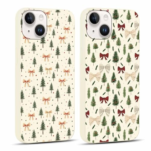 Foonary 2 Stück Weihnachten Handyhülle für iPhone 14/iPhone 13 6,1 Hülle, Aesthetic Weihnachts Weihnachtsbaum Muster Motiv Design Case, Silikon Christmas Schutzhülle Cover für iPhone 14/13,01