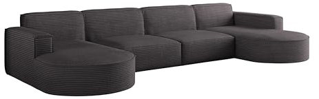Kaiser Möbel - Sofa U Form - Ecksofa Cord - 382 cm lang, 140 cm breit - Wohnzimmer Couch Extra Groß, Bequemer Sitz mit gewellten Federn und HR Schaum - Modena Sofa Dunkelgrau