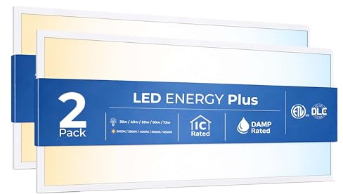 2 Pack 2x4 LED Flat Panel Light for Drop Ceiling, 9360lm Selectable 30W/40W/50W/60W/72W, Color Temperature 3000K/3500K/4000K/5000K/6500K, 0-10V Dimmable, 120-277V, ETL,DLC