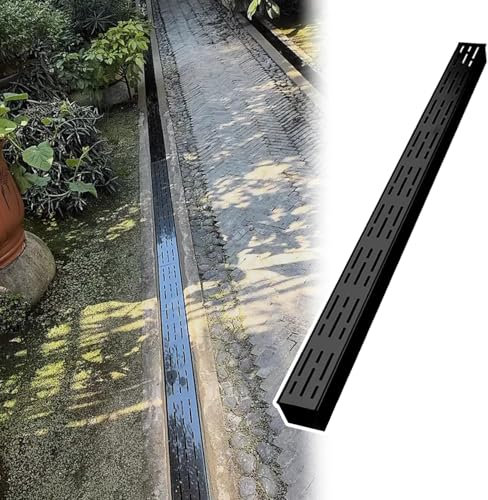 WhamtL Abflussrinne Aussen Schwarzer Hof-Abflusskanal aus Edelstahl 304, Entwässerungsgraben-Set Unter Deck, Außenabflussrohr für Gehwege, Wasserumlenkrinne, Entwässerungsrinne(5x5cm(2x2))