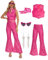 OPAEHJF Cowgirl Outfit 70s 80s Hippie Disco Costume,Hippy Style Fancy Dress Kit with Top Pants Sunglasses for Party Supplies (2XL)