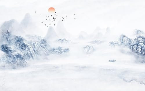 Papier Peint Panoramique Vintage Montagnes Bleues Papier Peint Chambre Adulte Papier Peint Panoramique Enfant Papier Peint Salon Décoratif Papier Peint Intissé 274x254cm