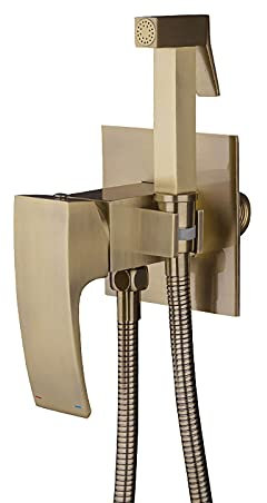 sjdoPulse Cloth Diaper Sprayer Kit Brass Hot And Cold Water Handheld Bidet Sprayer Toilet Kit Antique Brushed Gold Toilet Sprayer Wall Mounted Bathroom Washroom Set With Shower Hose