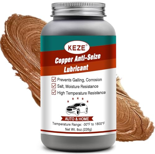 Keze Anti Seize Lubricant Copper Grease High Temp Anti-Seize Spark Plug Grease Prevent Salt and Moisture Heat Resistant Auto Lubrication Bottle Brushes for Caliper Pin Oxygen Sensor Lawnmower, 8 Oz