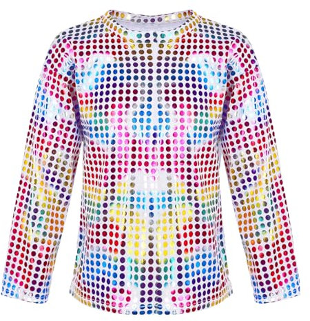 Metallic Shirt Mädchen Jungen Glitzer Top Hemd Pailletten T-Shirt Tanz Neon Party Festliche Oberteile Glänzend Jazz Pailletten Oberteil Disco Mottoparty Outfit Faschingskostüme Kinder Karneval Kostüm