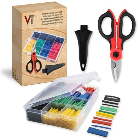 VELTRAX Tijeras Electricista Profesional con Termoretractil para Cables - Tubo Termoretractil - Tijera Electricista - Tijeras de Electricista - Funda Termoretractil para Cables - Kit de Electricista