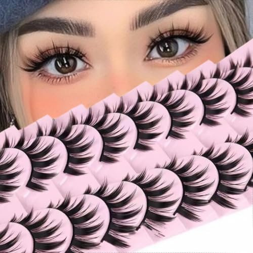 SIVZUMO 10 paires Manga Lashes Look naturel Wispy Spiky Lashes de faux cils asiatiques 3D croisés Anime Lashes ressemblent à des grappes de cils individuels