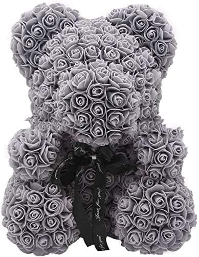 DUANxiaoyanK Rose Bear,Rose Teddy Bear,Artificial Rose Doll,Everlasting Flower Home Decoration,for Valentines,Weddings Gift (Grey)