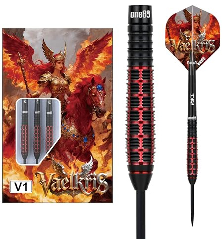 ONE80 Steeldarts Vaelkris VHD 90% Tungsten Steeltip Dart Steeldart Dartpfeile Set mit Schäften und Flights Hochwertige Tungsten Steeldarts