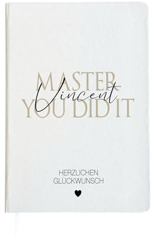 Manufaktur Liebevoll Master Notizbuch mit Namen Abschluss Geschenk DIN A5 Notizheft personalisiert Prüfung bestanden Master Geschenk Frauen Männer Studium Abschluss (Master)