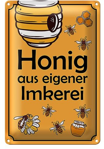 Metallschild | Honig aus eigener Imkerei | Bienenmotiv | Dekoration | 30 cm x 40 cm
