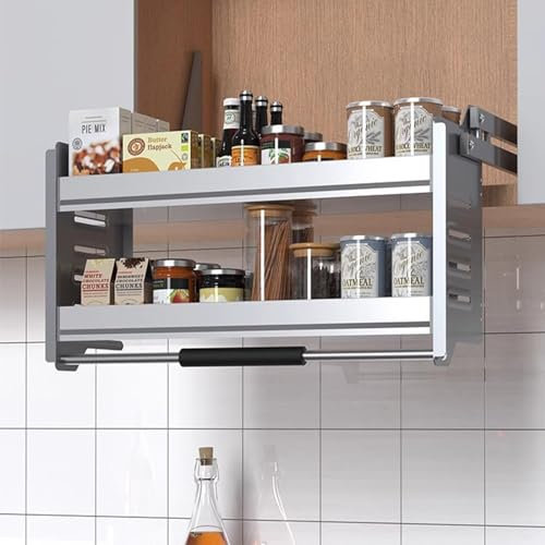 2-stöckiges ausziehbares Wandschrank-Regalsystem, platzsparende Aufbewahrungslösung (grau, 600 mm) für Küche, Bad oder Büro