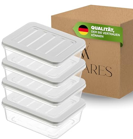 Viwares Stapelbare Gefrierdosen 4er Set, Frostfest bis -25°C, 600ML | Gefrierfach & Kühlschrank Organizer mit Deckel, Wiederverwendbare Frischhaltedosen, Lebensmittel frisch - geruchsfrei lagern