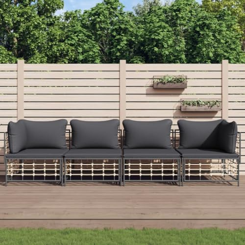 Teenpull 4-TLG. Garten-Lounge-Set Anthrazit Poly Rattan mit Kissen, modularer Outdoor Sofa Garnitur für Terrasse, Balkon & Garten, wetterfest & bequem