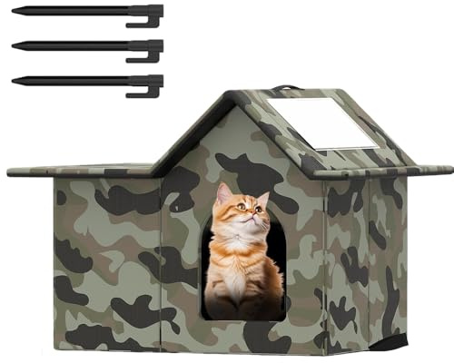 YANGUN Outdoor Cat House Waterproof, Cat House Outdoor Waterproof, Feral Cat Shelter with Door and Soft Mat for Feral Cats/Dogs 43x33x25cm,