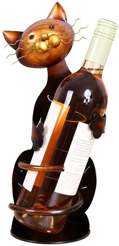 Packool Wine Bottle Holder, Creative Decorative Cute Cat Metal Wine Bottle Rack Wine Storage Holder Tabletop Wine Stand for Home