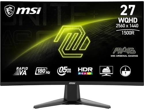 msi MAG 27CQ6FA Monitor Gaming 27 WQHD Curvo - Pannello VA Rapid 1500R (2560 x 1440), 180 Hz / 0.5ms (GtG, Min.), Adaptive-Sync - DP 1.4a, HDMI 2.0b CEC