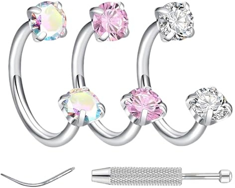 YUZHEDM 3 Piercing Nez Piercing Nez Anneaux pour Piercings Lèvre, Cartilage, Oreille (Conch, Tragus, Helix) Clicker Piercing Nez Anneaux pour Femme Homme,Piercing Helix Septum Anneau Argent