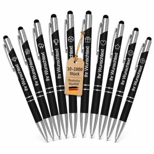 Homewit 10 Personalisiert Kugelschreiber Schwarz mit Touchpen für Seminare | 10-1000 STK,mit Gravur,Metal Werbekugelschreiber für Businessgeschenk Messeaktionen Mitarbeiter Büros Schulen Abschlussfeiern